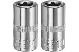 HARFINGTON 2pcs E-Torx Socket 1/4" Drive E10 External Torx Deep Socket CR-V 6 Point Spline Socket Star Female Bit Socket for Auto Repairs Home Maintenance DIY Hand-making 1" Length