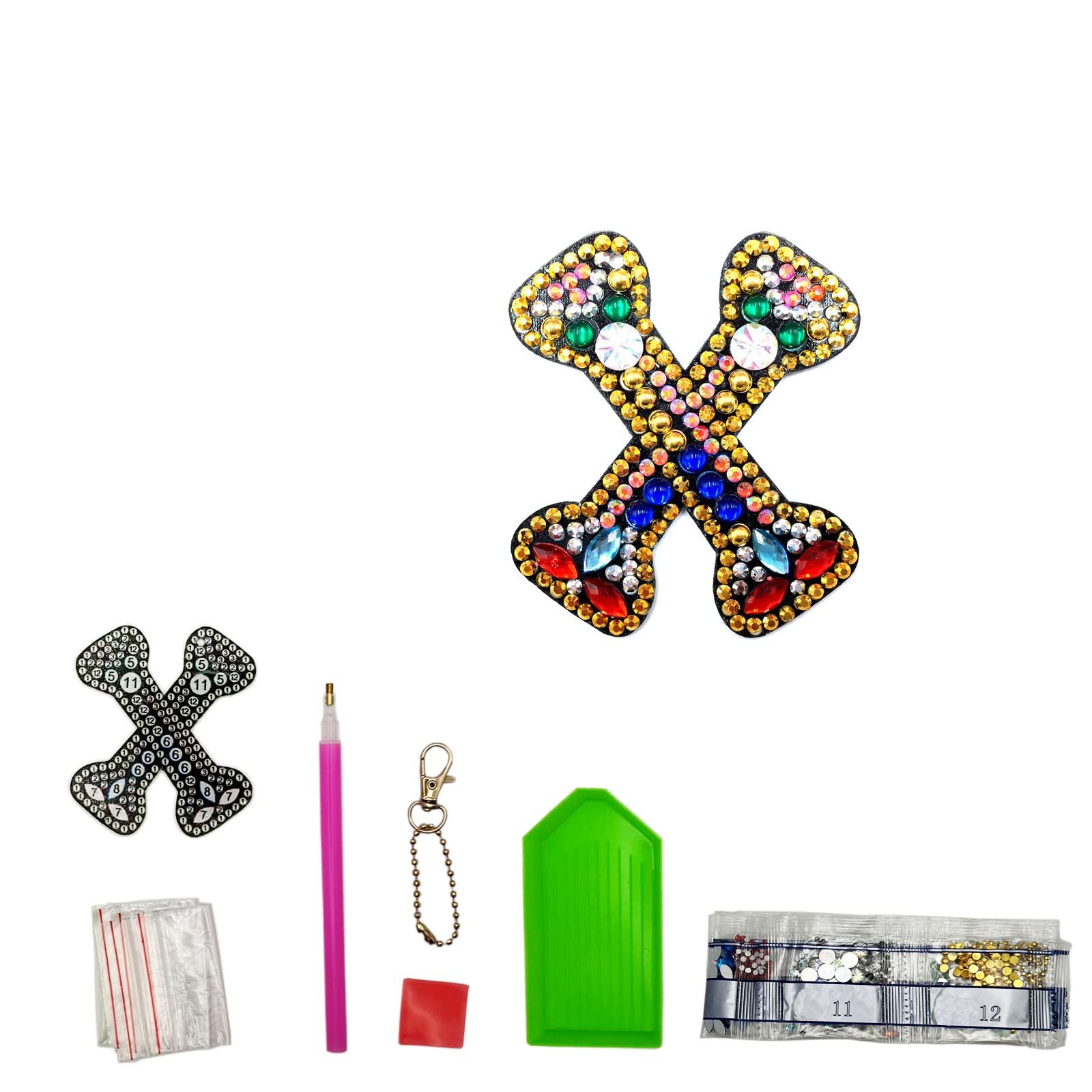 MEDOYOH DIY Letters "X" Diamond Painting Key Chains, Double-Sided Retro DIY Diamond Painting Kits Keychain, DIY Letters Art Craft Crystal Diamond Keyring Kits for Key Chain Pendant Bag Decor Brooch