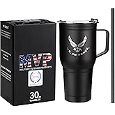 Military Veteran Products 30 Oz USAF Black Double Wall Vacuum Insulated Stainless Steel Air Force Tumbler with Handle | Air Force 30oz w/Handle