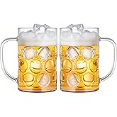 Komost 17oz Plastic Beer Mugs with Handle Set of 2, Reusable Unbreakable Beer Stein Drinking Cups for Party, Bar, Home, Hotel, Perfect for Whiskey, Juice, Cocktail Beverages