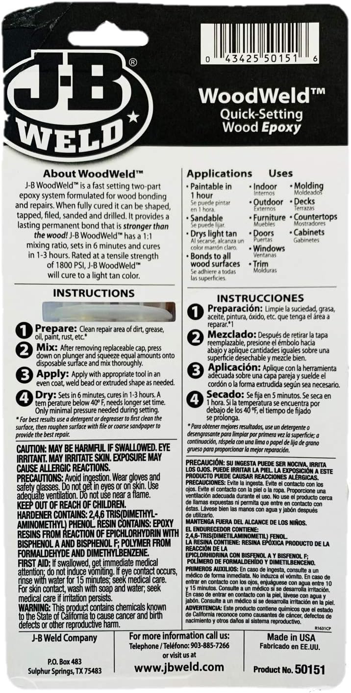 J-B Weld 50151 WoodWeld Epoxy Syringe - Light Tan -.85 fl. oz.: Automotive