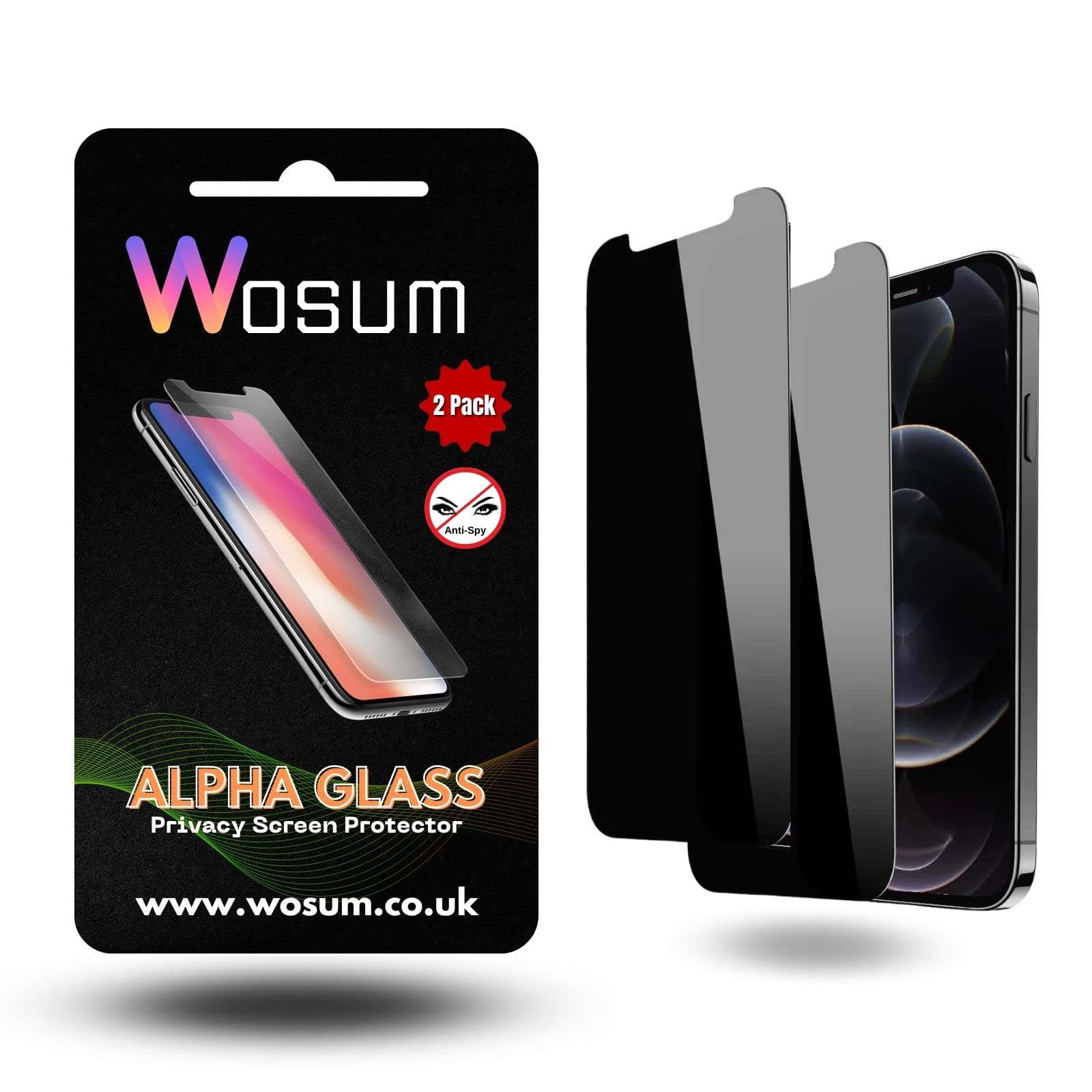 Wosum iPhone 14 Pro Max Privacy Screen Protector - 6.7-Inch, [2-Pack], Anti Spy Tempered Glass, Anti Scratch, 9H Hardness Anti Shatter, Anti Fingerprints, Ultra Clear HD