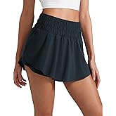 CRZ YOGA Ruffle Skirt Overlay Athletic Shorts for Women - High Waisted Flowy for Workout Running Tennis with Zip Pocket