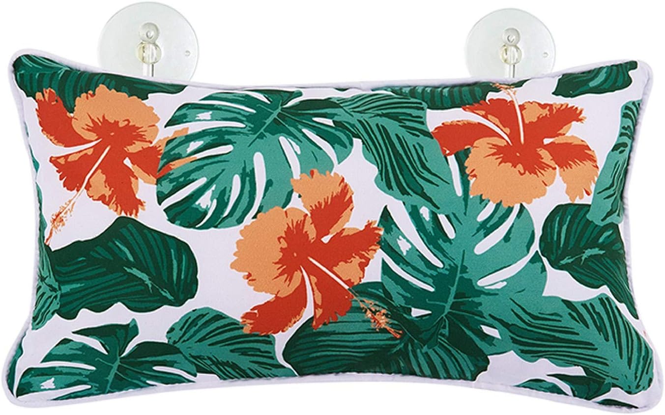 AQUALONA Bath Pillow – Soft, Comfortable Support for Head and Neck – Strong Non-Slip Suction Cups Keep Bathtub Pillow Firmly in Place – Tropical Leaf Design, Multi Colour