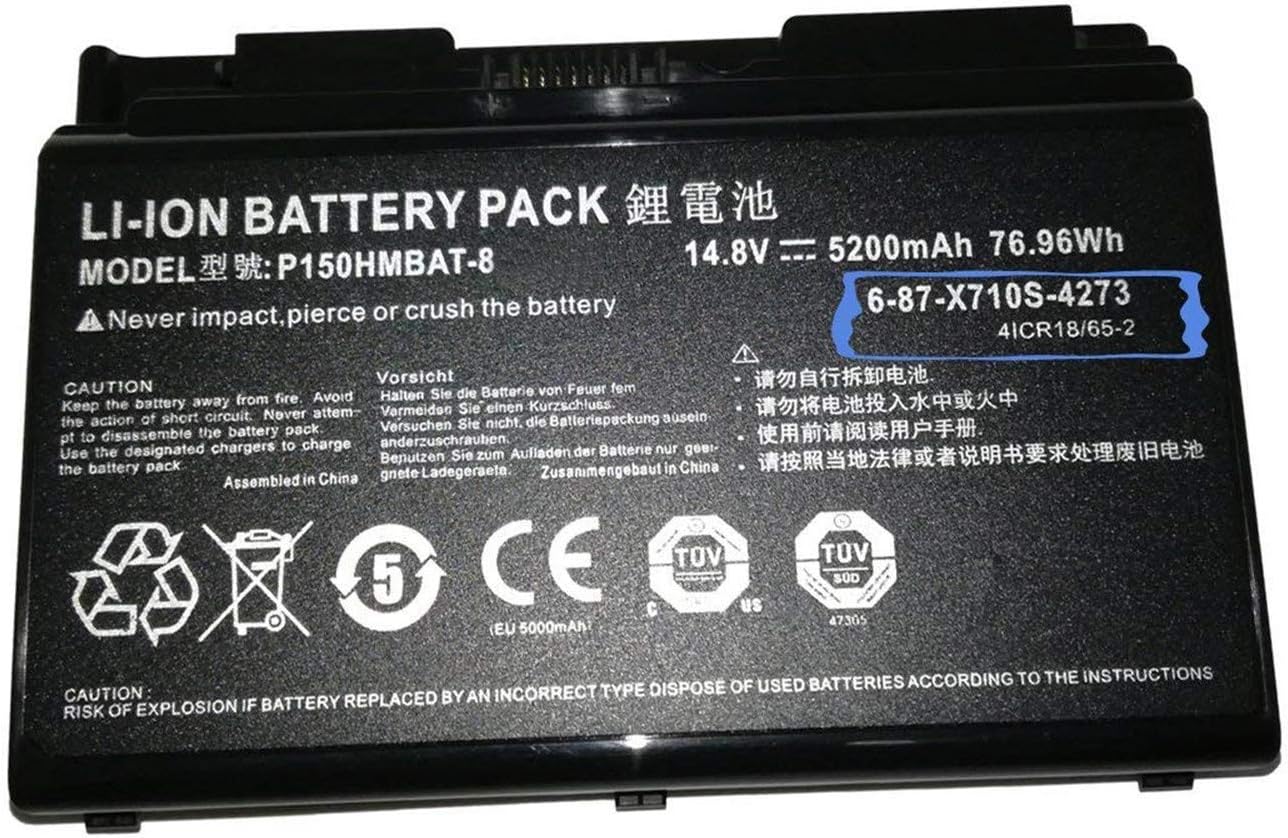 P150HMBAT-8 X710S Laptop Battery Replacement for CLevo 6-87-X710S-4271 6-87-X710S-4272 6-87-X710S-4J7 6-87-X710S-4J72 Sager NP8170 NP8150 NP8130 P170HM P170 P170SM-A(14.8V 76.96Wh 5200mAh)