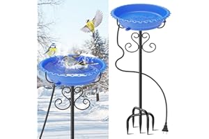 ODSNANIE Heated Bird Baths for Outdoors,Upgraded 100W Thermostat Control Heated BirdBaths for Winter with Metal 5 Prong Base Heated Bird Bath for Outside Winter Garden Yard Patio Lawn (Blue)