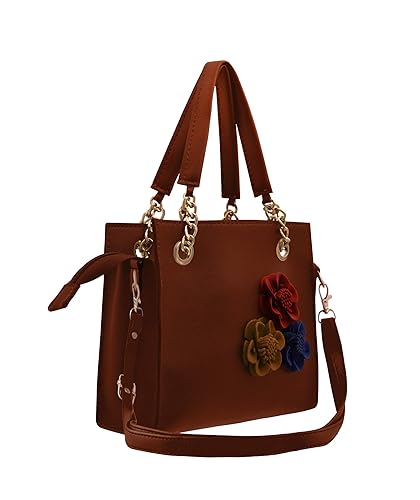TAP FASHION Fancy Stylish PU Synthetic Womens Handbag with 3D Rose Flower for Ladies and Girls