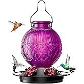 26Oz Hummingbird Feeder for Outdoors, Vintage Glass Bird Feeder with Perch, Durable & Easy to Clean, Hanging Nectar Feeder for Garden, Yard, Deck – Gift for Bird Lovers (Violet)