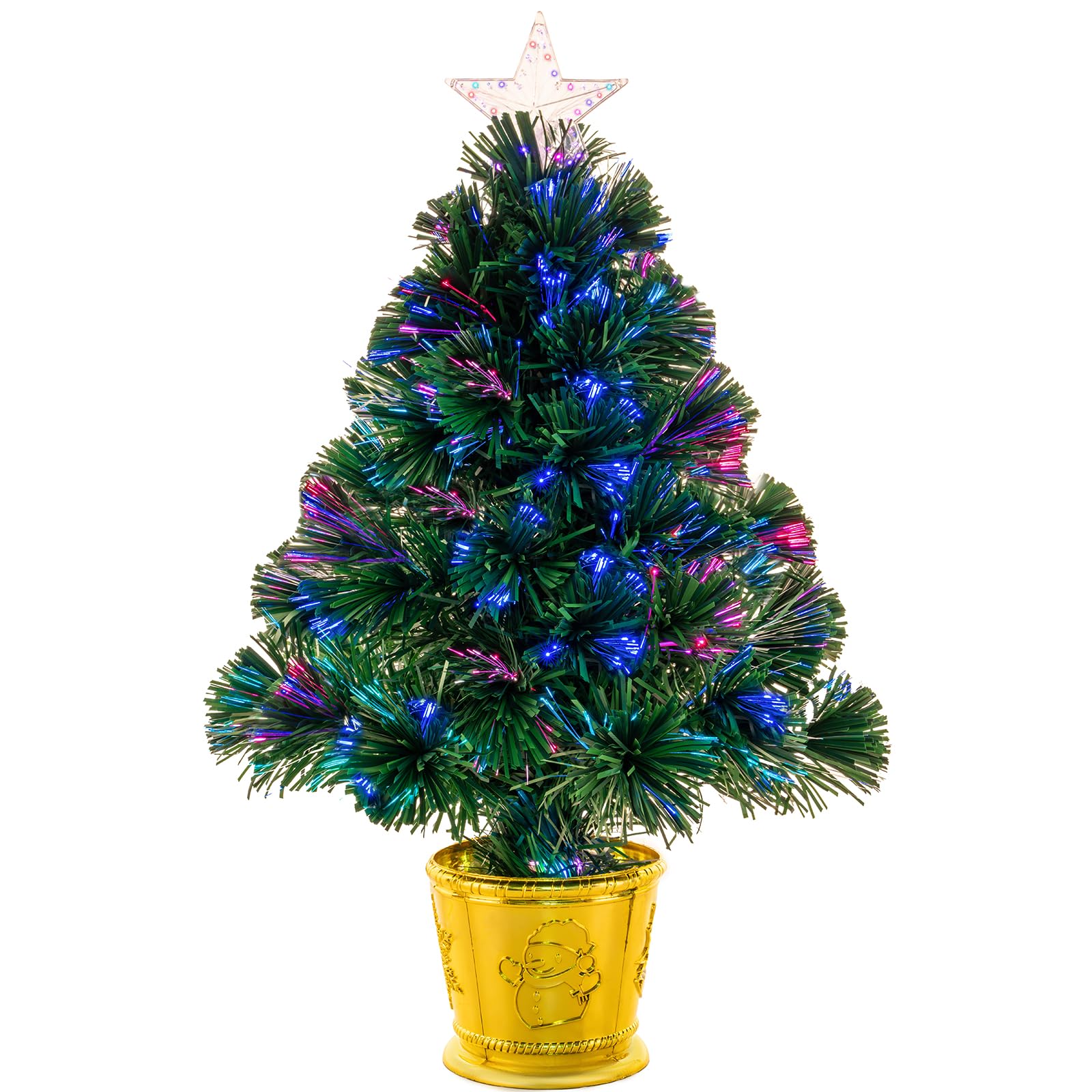 Photo 1 of 24inch Green Fiber Optic Christmas Tree, Pre-Lit Artificial Mini Christmas Tree Tabletop Small Xmas Tree with Stars Holiday Home Decorations (Green with Star)