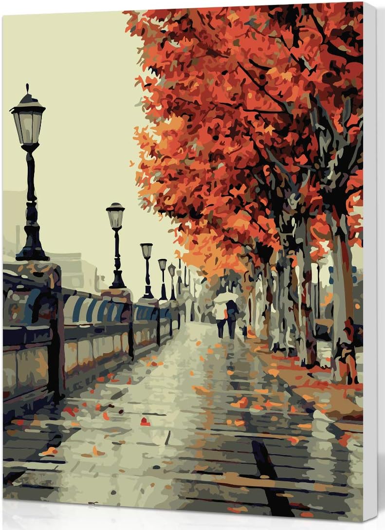 ShuaXin DIY Oil Painting Paint by Number Kits DIY Canvas Painting by Numbers Acrylic Oil Painting for Adults Kids Romantic Autumn Love Wooden Framed