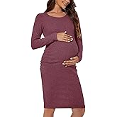 Smallshow Women's Knit Maternity Dress Long Sleeve Pregnancy Clothes