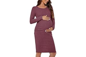 Smallshow Women's Knit Maternity Dress Long Sleeve Pregnancy Clothes