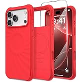 COFFKER Magnetic for iPhone 18 Pro Max/17 Pro Max Case, Red | Compatible with MagSafe, Screen Protector, Shockproof Protective Silicone Phone Case with Anti-Scratch Microfiber Lining