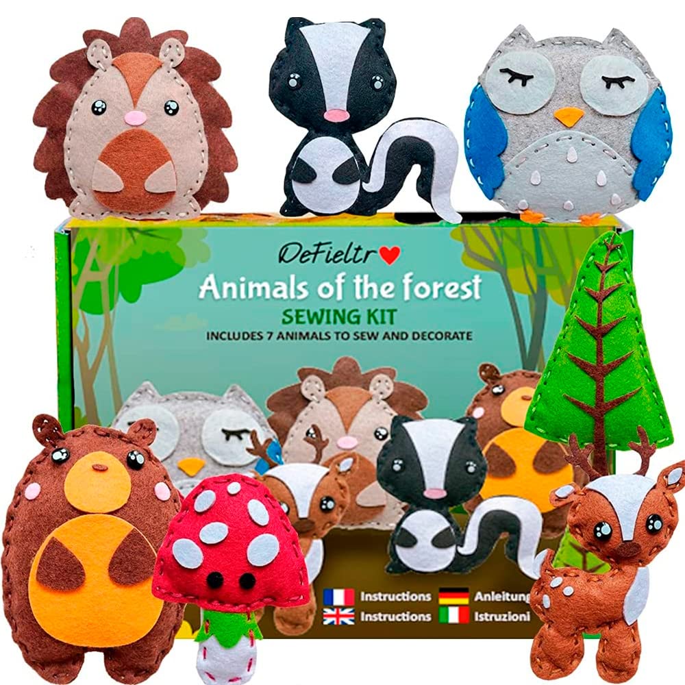 Photo 1 of DeFieltro Sewing Kit for Kids Forest Animals Creative & EDUCACIONAL - Beautiful Complete Sewing Craft Kit with Easy-Perforation Felt for Kids - Beginners Sewing Kit for Hours of Fun Ages 8-12
