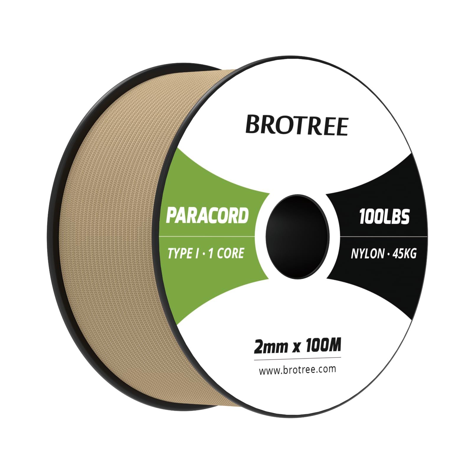 Brotree Paracord 2mm 100M 100% Nylon Rope 1 Strand Parachute Cord for Outdoor, Craft, DIY - 45kg Breaking Load (Khaki)