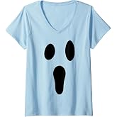 Women's Ghost Face Funny Spooky Halloween Costume Cute Face Pumpkin V-Neck T-Shirt