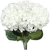 Subacy 6 PCS Artificial Hydrangea Flowers, Faux Silk Hydrangea with Long Stems, Home Wedding Decor, Table Centerpieces, Party Decorations(White)