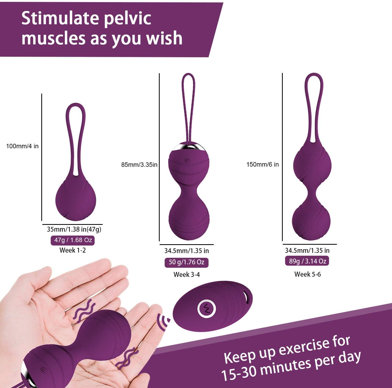 Kegel Exercise Weights for Women - Ben Wa Kegel Balls for Beginners & Advanced Pelvic Floor Exercises, 3 Weights Kegel Exercise Products Training Kits for Resolves Incontinence & Bladder Control: Health & Personal Care