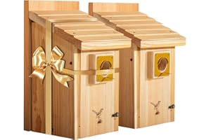 CEDAR ALPHA 2pk XXXLL Bluebird Houses for Outside,Heavy Duty Western Red Cedar Bird House Birdhouses for Outdoor,Wall Tree Pole Mountable,1.5” Metal Predator Guard Hole 13/16" Thickness,Base Mesh Assembling Need