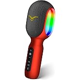 Wireless Bluetooth Karaoke Microphone, 5-in-1 Portable Handheld Mic Speaker with Dynamic RGB Lights, Mini Karaoke Machine for Car Travel Home Party, Music Recording, Duet Singing, Gift for Kids Adults