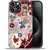 DAIZAG Case for iPhone 16 Pro,Mixed 2 Layer Design Shockproof Soft TPU Ddouble Protection Phone Case for iPhone 16 Pro-Conch Red Pearl Collage