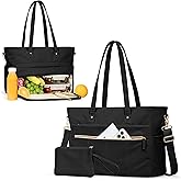 Marscamd Lunch Tote Bag with Insulated Compartment & 15.6" Laptop Sleeve, Womens 2-in-1 Water-resistant Work Bag for Office with a Purse & Crossbody Strap, Black