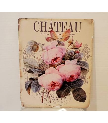 ChintanaPrints Shabby Chic Roses Vintage French Metal Wall Plaque - Floral Home Decor For Porch, Garden, Kitchen