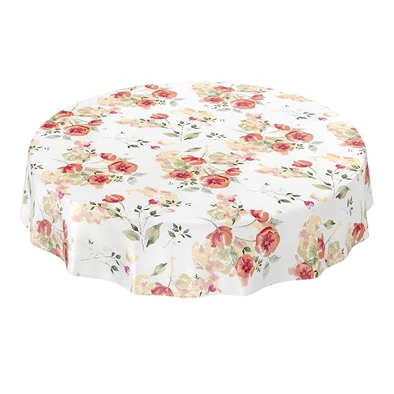ANRO Tischdecke abwaschbar Wachstuch Wachstischdecke Mohnblumen Blumen Rund 140cm