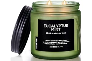 M&SENSE Eucalyptus & Mint Soy Candles for Home Scented, 11.6oz 70 Hour Burn Aromatherapy Candle Gift for Stress Relief, Meditation, Yoga, Relaxing SPA, Reusable Jar for Men and Women