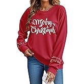 Womens Christmas Sweatshirts Long Sleeve Merry Christmas Sweater Crewneck Xmas Holiday Shirt Pullover Tops Red XL