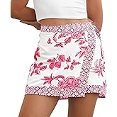 Talakeno Womens Floral Wrap Mini Skirt Summer Beach Short Skirt Casual Knot Side High Waist A Line Vacation Outfits Skirts