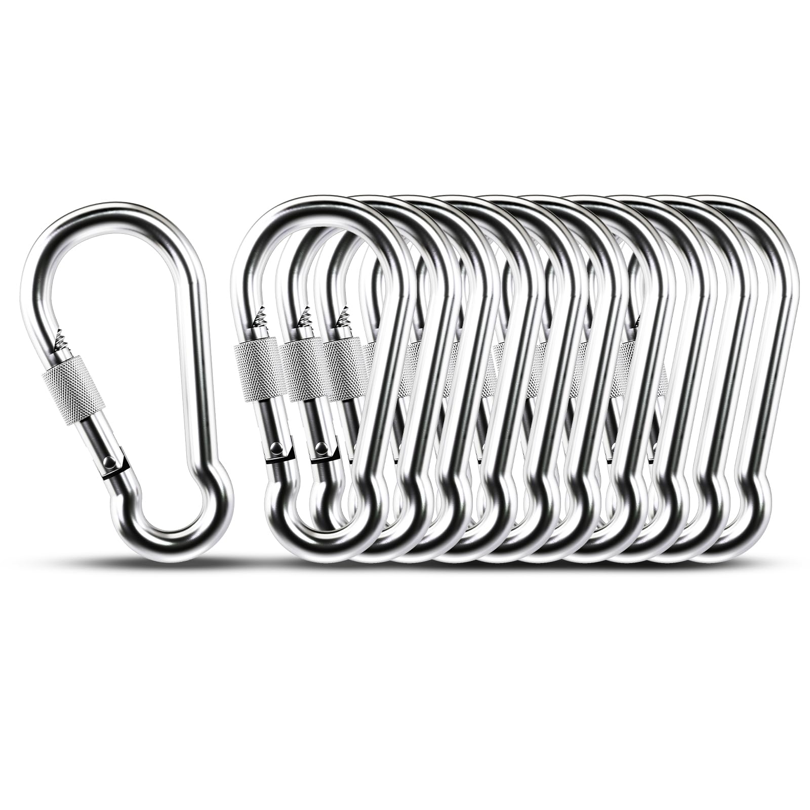 Photo 1 of KINLINK 10 Pack Screw Locking Carabiner, 2.36 inch Heavy Duty Carabiner Clips, 304 Stainless Steel Small Caribeener Clips, Caribiniers for Outdoor Camping, Swing, Hammock, Hiking, Quick Link