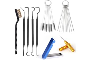 lasuroa Carburetor Cleaning Kit, Includes 1 Single Head Brush 23 Needles 5 Nylon Brushes 1 Scraper and 4 Cleaning Hooks for Motorcycle ATV Chainsaw & Welder