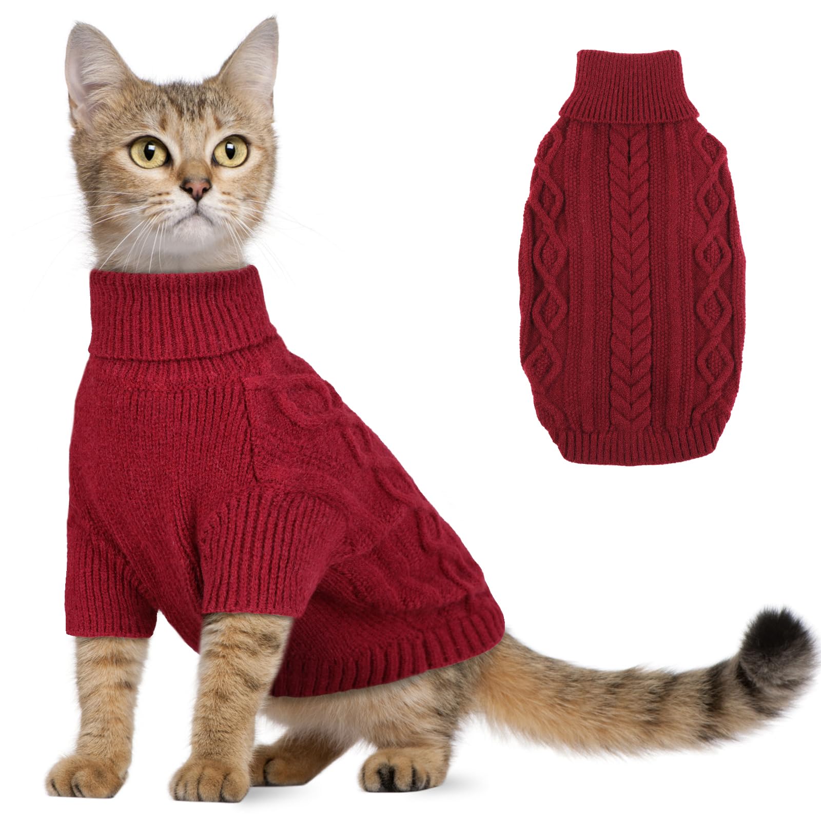 Hjumarayan Dog Jumpers Small, Knitted Jumpers for Small Dogs Cat, Warm Pet Clothes Outfit for Winter Outdoor, Soft Sweater Thick Coat for Mini Dachshund, Toy Poodle, Burgundy Red S — image 1