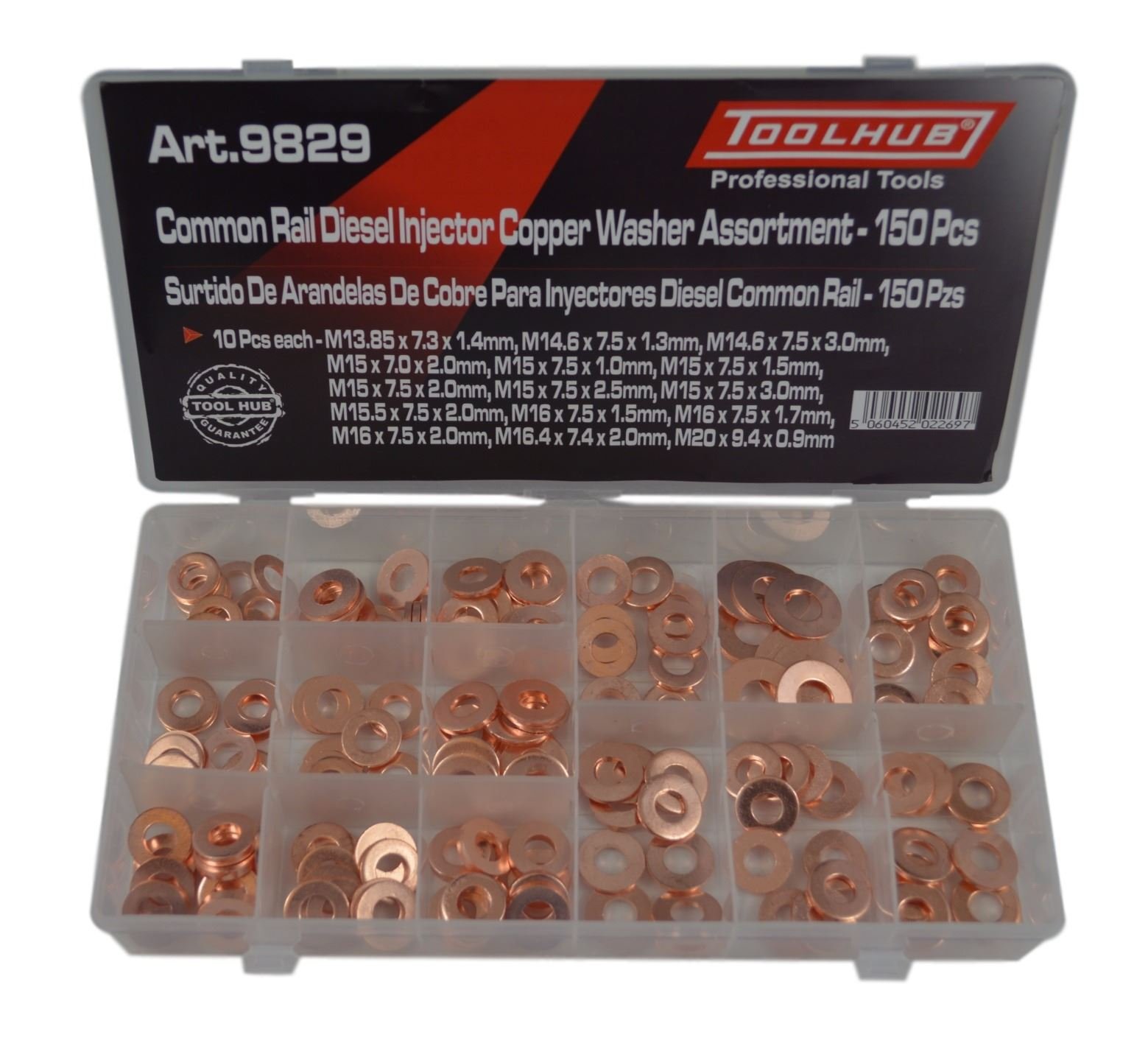 Tool Hub 9829 Diesel Injector Washer Assortment Set 150 Piece Copper Seals Common Rail