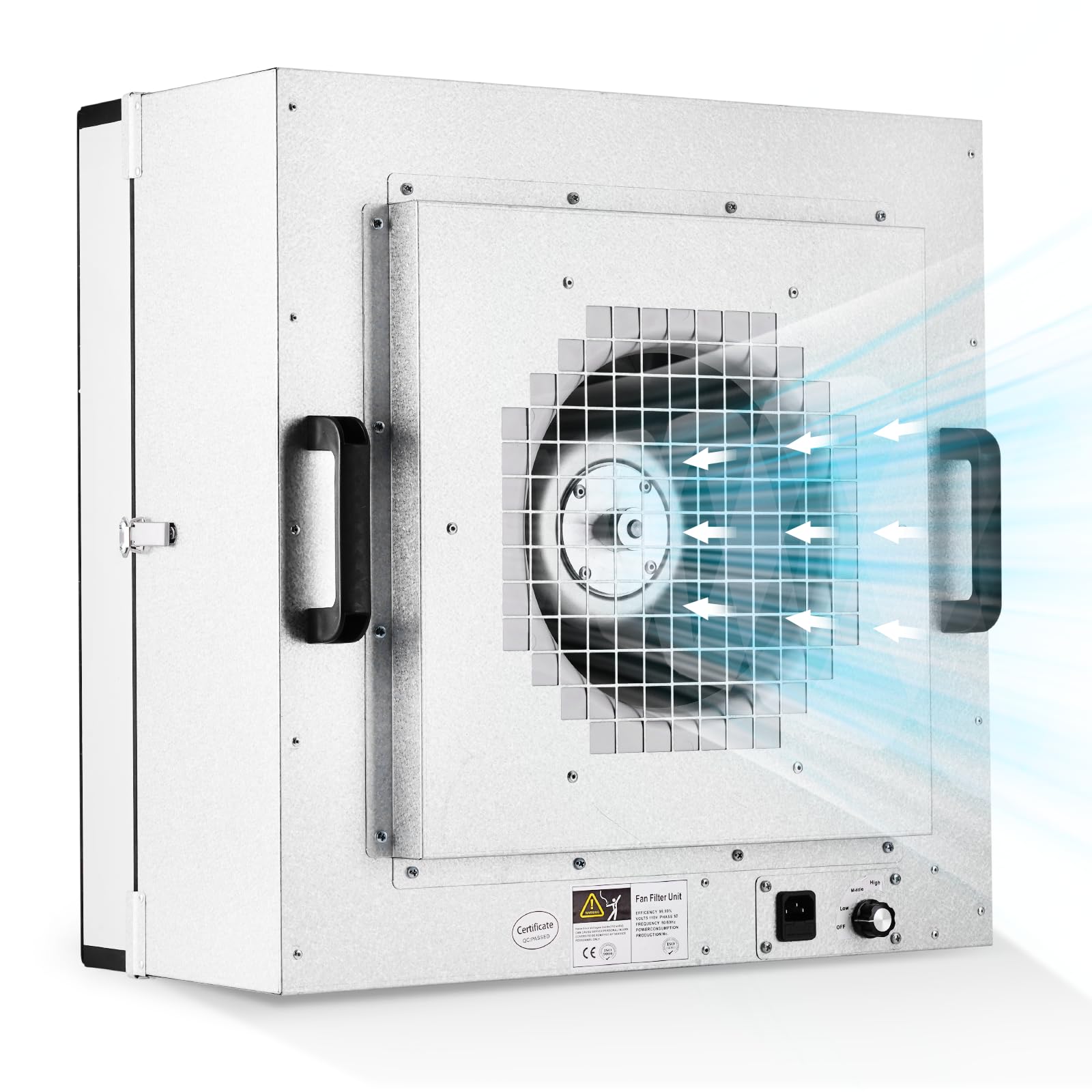 Photo 1 of YJINGRUI Laminar Flow Hood, H-14 HEPA Filter with Safety Locks, Class 100/ ISO Class 5 Cleanliness, Fan Filter Unit 22.6x22.6in Flow Hood Mycology/Clean Room/Laboratory 110V