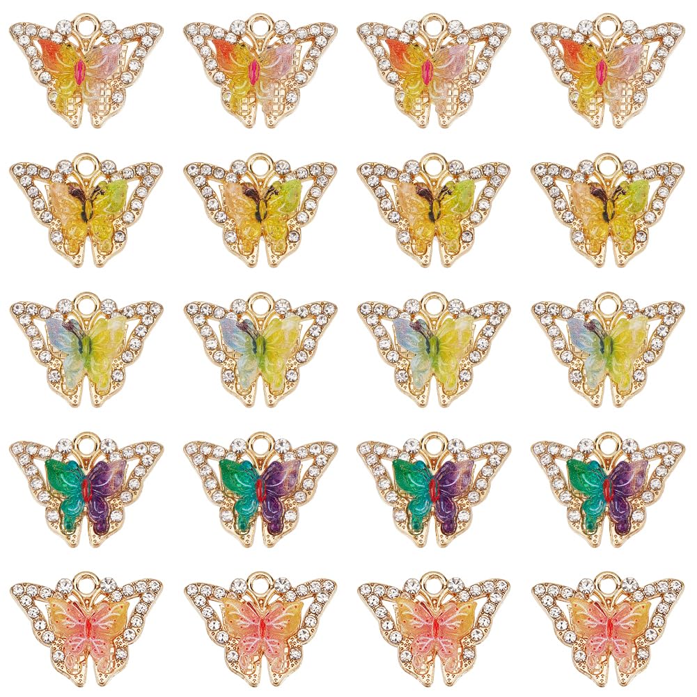 SUNNYCLUE 1 Box 20Pcs Alloy Butterfly Charms Butterflies Charms Small Metal Purple Pink Blue Rhinestone Flying Animal Charm for jewellery Making Charms Supplies DIY Crafting Necklace Bracelet Earring