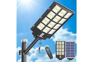 TENKOO Solar Street Lights Outdoor - 3400W Solar Parking Lot Lights, 215000 Lumens LED Wide Angle Lamp with Motion Sensor IP67 Waterproof Commercial Lighting