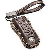 Vitodeco Genuine Leather Smart Key Fob Case Cover Protector with Leather Key Strap Compatible for Porsche Cayenne, Macan, Panamera, 718, 911, Taycan 2020 - 2026 (3-Button, Brown)