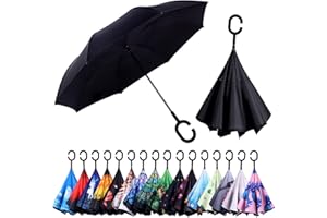 Wxjiahetai Inverted Umbrella, Windproof Reverse Umbrellas for Rain with Reversible Inside-Out Design Large Upside Down Umbrella for Women & Men with C-shaped Handle (Black)