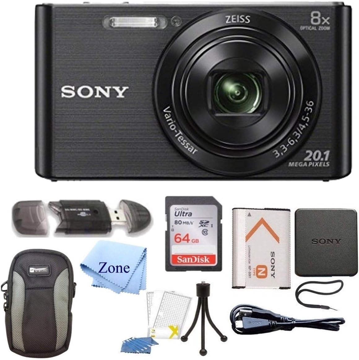 Amazon.co.jp： Sony DSCW830 CyberShot 20.1メガピクセル デジタルカメラ + 64GB メモリカード