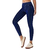 Keolorn Women Skinny Jeans Mid-Rise Pull on Tummy Control Casual Leggings,Highly Elasticity Soft Denim with Side Pockets