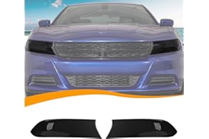 Hoolcar Front Headlight Lamp Cover Guard Trim Bezel Frame Decor Exterior Accessories Compatible with 2015-2023 Dodge Charger, Smoked Black, 2PCs