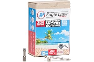 #10 X 2 Inch Stainless Steel Deck Screws 100 Pieces | Flat Head T25 Star Torx Drive | 304 Grade Stainless Steel Screws by Allen's Trading Co. Eagle Claw Fasteners | Driver Bit Included