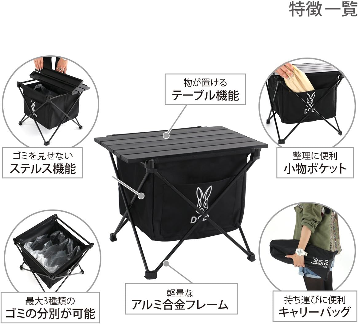 Amazon Co Jp Dod ディーオーディー ステルスエックスミニ ゴミを隠すゴミ箱 テーブル機能付き ソロキャンプ用サイズ Gm1 598 Bk スポーツ アウトドア