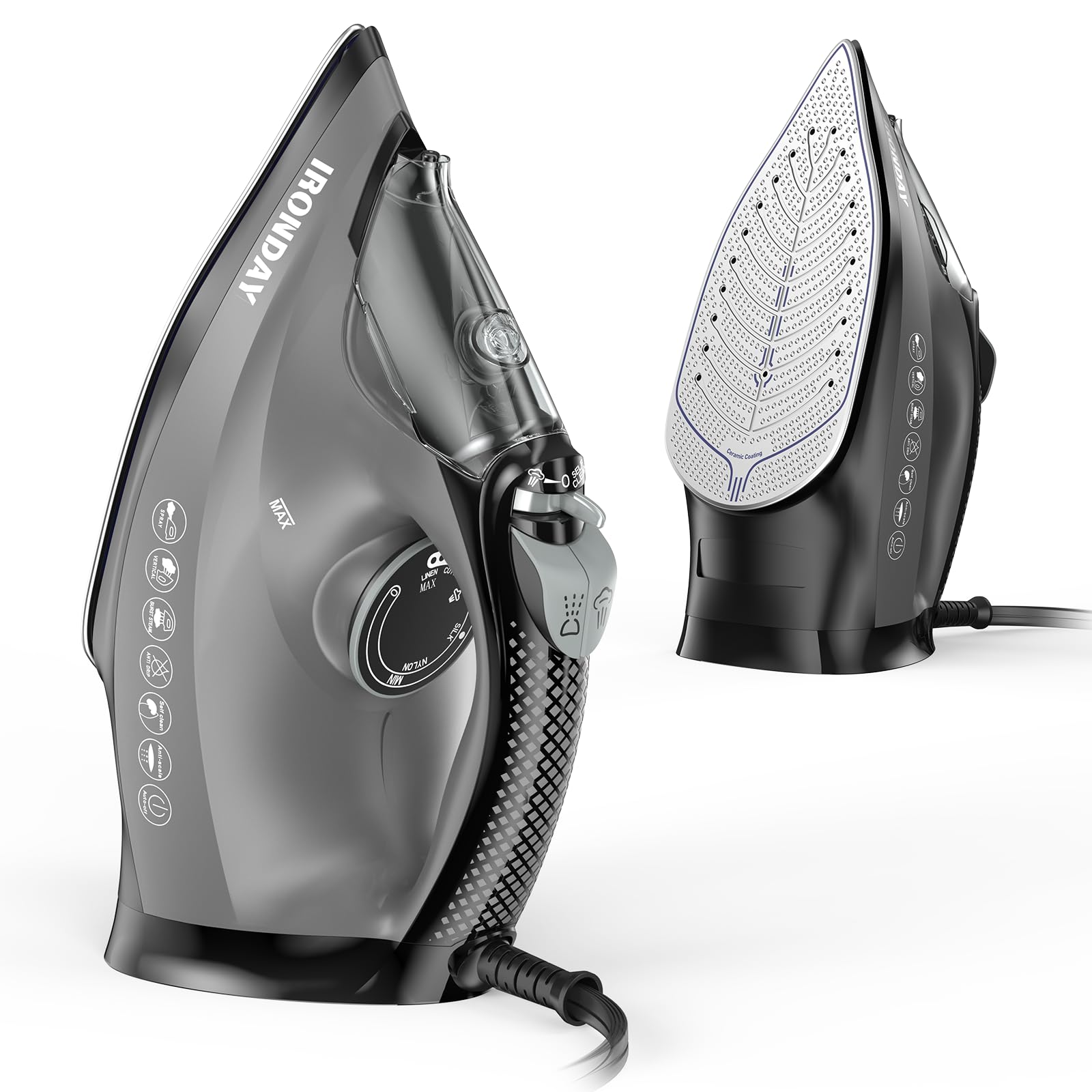 View 1 of ***(PARTS ONLY/HEATS BROKEN/ NON FUNCTIONAL)***IRONDAY Steam Iron for Clothes, 1800W Cloth Iron with Ceramic Soleplate, Auto-Off, 20s Fast Heat-up,Burst of Steam, Self-Cleaning, 20.28oz Water Tank for Home Ironing