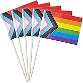 stidsds 100 Pcs Pride Rainbow Flag Progress Pride Rainbow Toothpick Flags Mini Small Gay LGBTQ Cupcake Toppers Stick Flags Banner Rainbow Party Cocktail Fruit Decoration