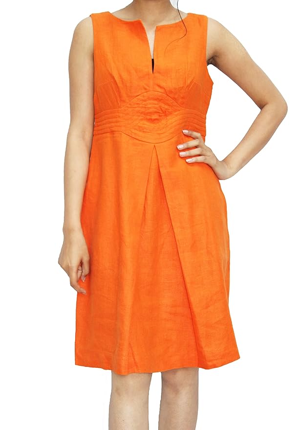 Buy SICHAYA Women Orange Linen Dress (Size Small) at Amazon.in