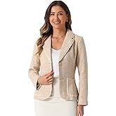 Allegra K Tweed Blazer for Women's Notch Lapel Long Sleeve 2025 Fall Elegant Business Casual Jacket