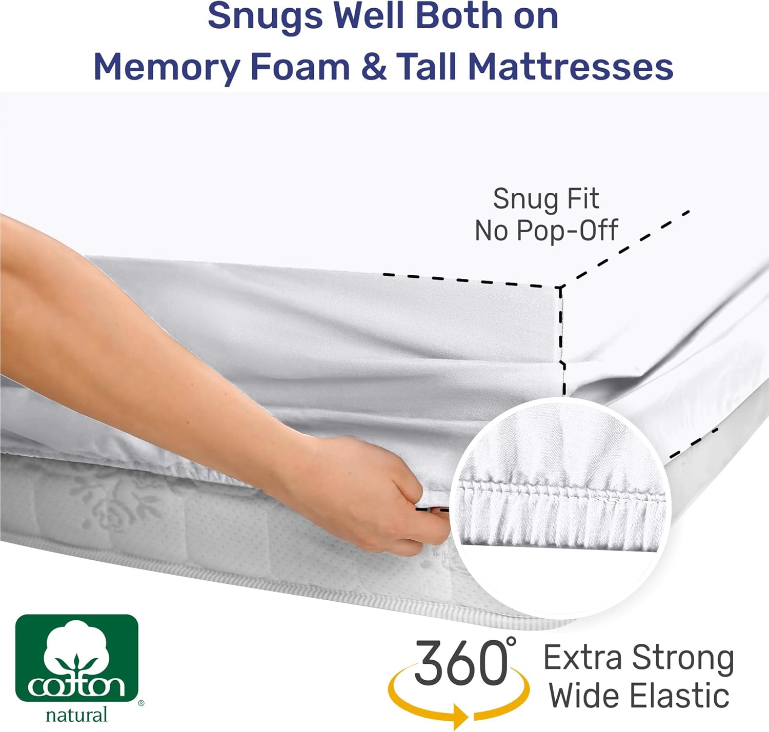 California Design Den 400 Thread Count 100% Cotton 1 Fitted Sheet Only, Pure White Queen Fitted Sheet, Long - Staple Combed Pure Natural Cotton Sheet, Soft & Silky Sateen Weave: Home & Kitchen